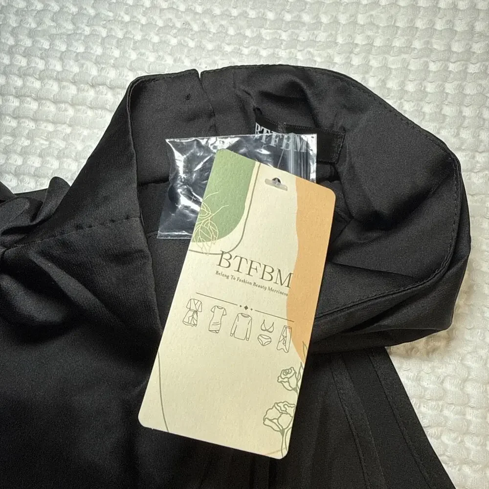 BTFBM Womens Satin Mock Neck Sleeveless Summer Shorts Romper Solid Black Lg NWT